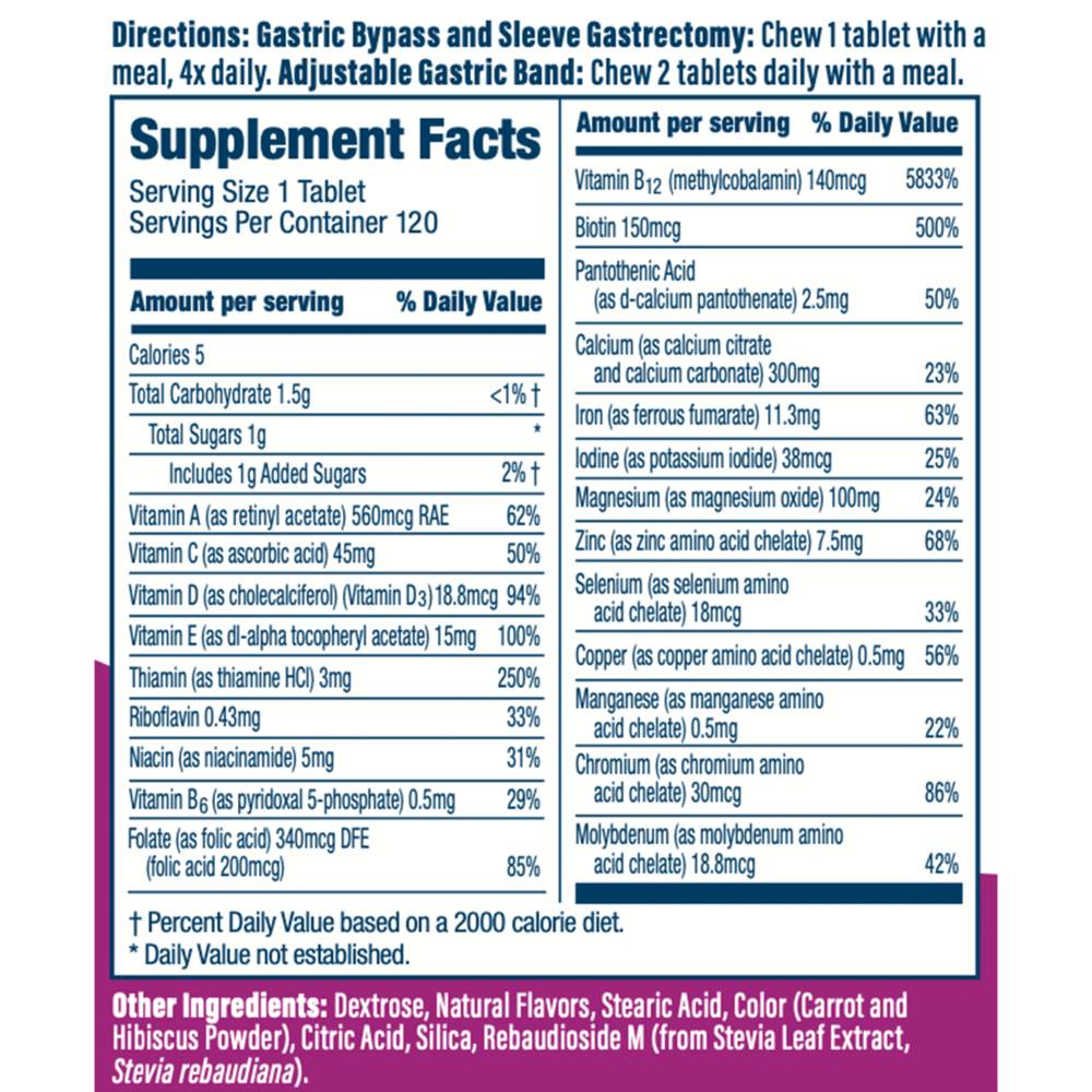 Complete Chewable Bariatric Multivitamin, Mixed Berry
Bariatric Fusion

120 Chewables